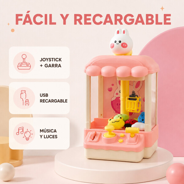 Máquina Infantil Grúa Agarra Juguetes Peluches Con Sonido Variante Color Rosa
