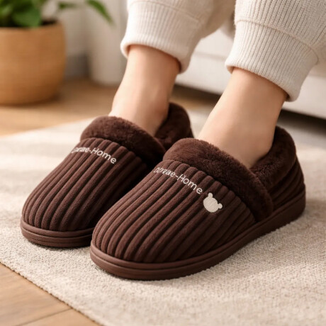 Pantuflas Peluche Unisex Antidesliz Suela Gruesa Invierno Marrón