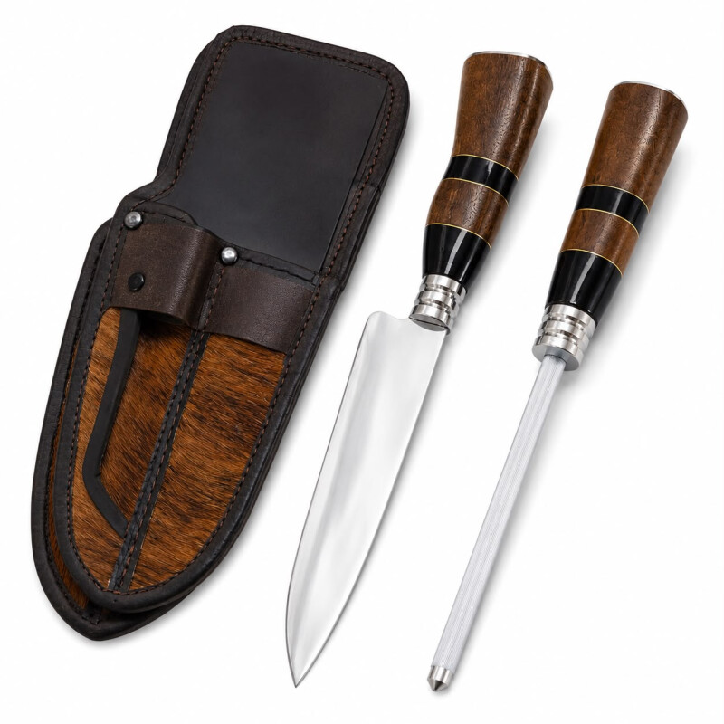 Set de Asado Artesanal - Cuchillo y Chaira Parrillero con Estuche de Cuero Madera Y Guampa N°6 Set de Asado Artesanal - Cuchillo y Chaira Parrillero con Estuche de Cuero Madera Y Guampa N°6