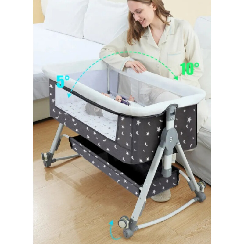 Cuna Colecho Moises Con Ruedas Y Mosquitero Bebe Gris