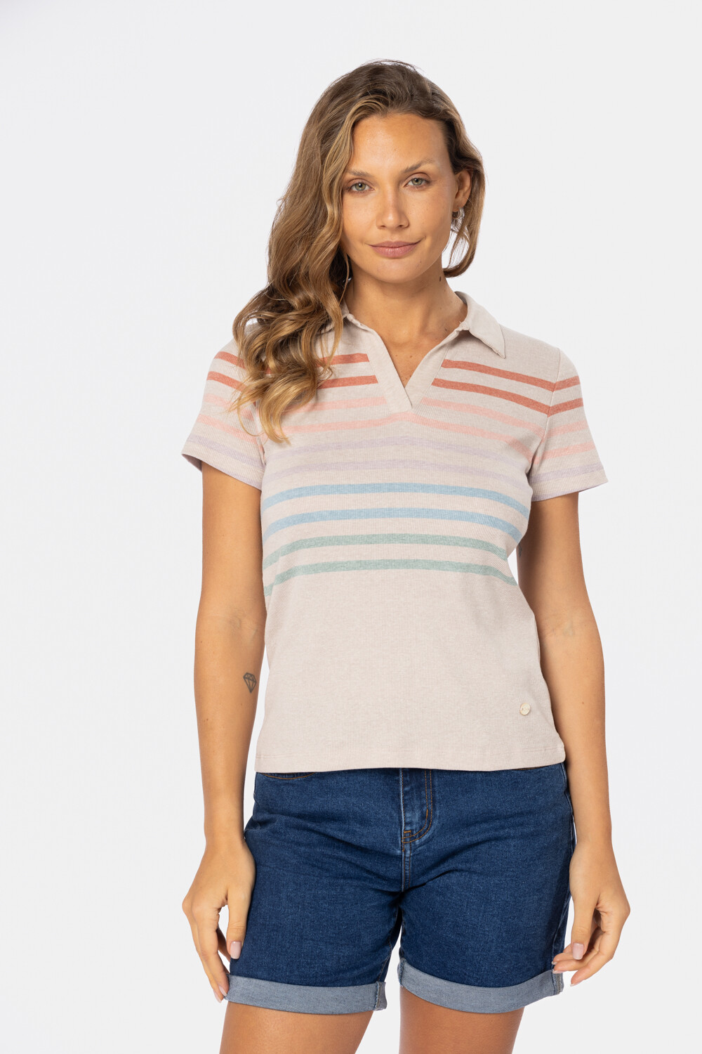 REMERA POLO RAYADA Beige