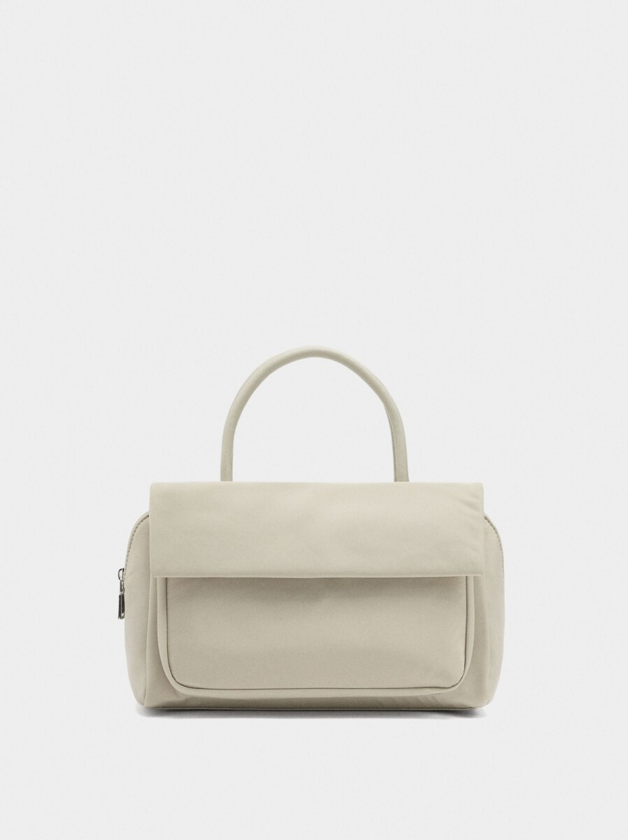 Bolso Tote De Nylon Con Doble Solapa - gris 
