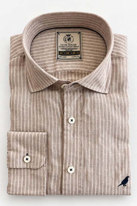 Camisa Lino Short Collar Rayas Arena