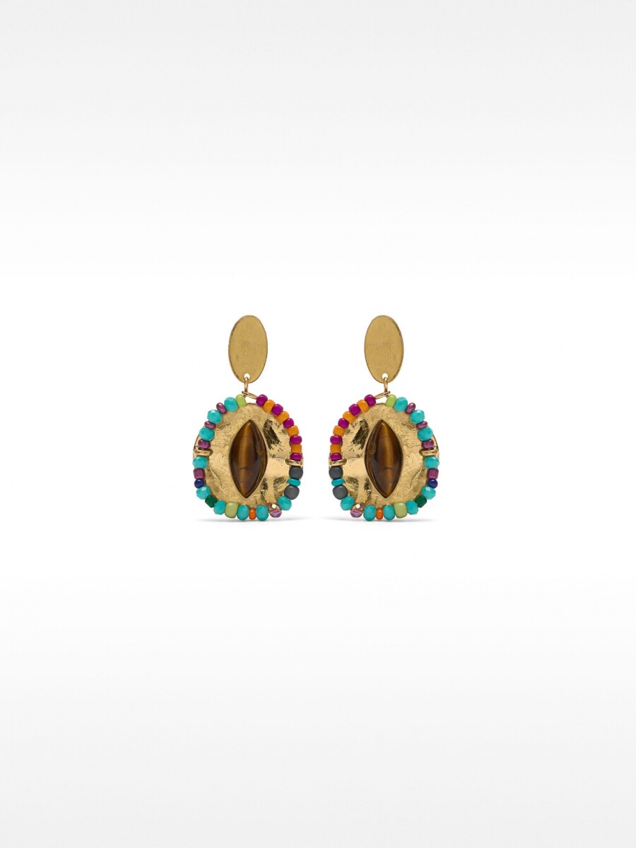 Pendientes Ovalados Multicolor De Piedras Y Abalorios multicolor