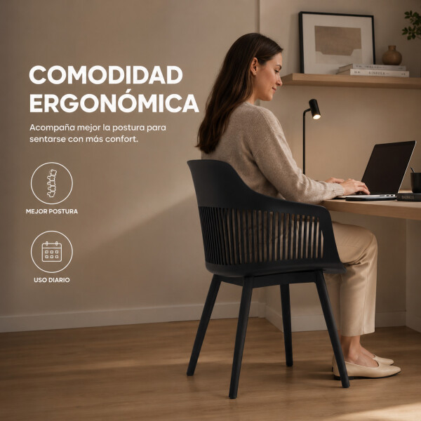 Silla Comedor X2 Cocina Aurora Marcela Nórdica Apoyabrazos Negro 1
