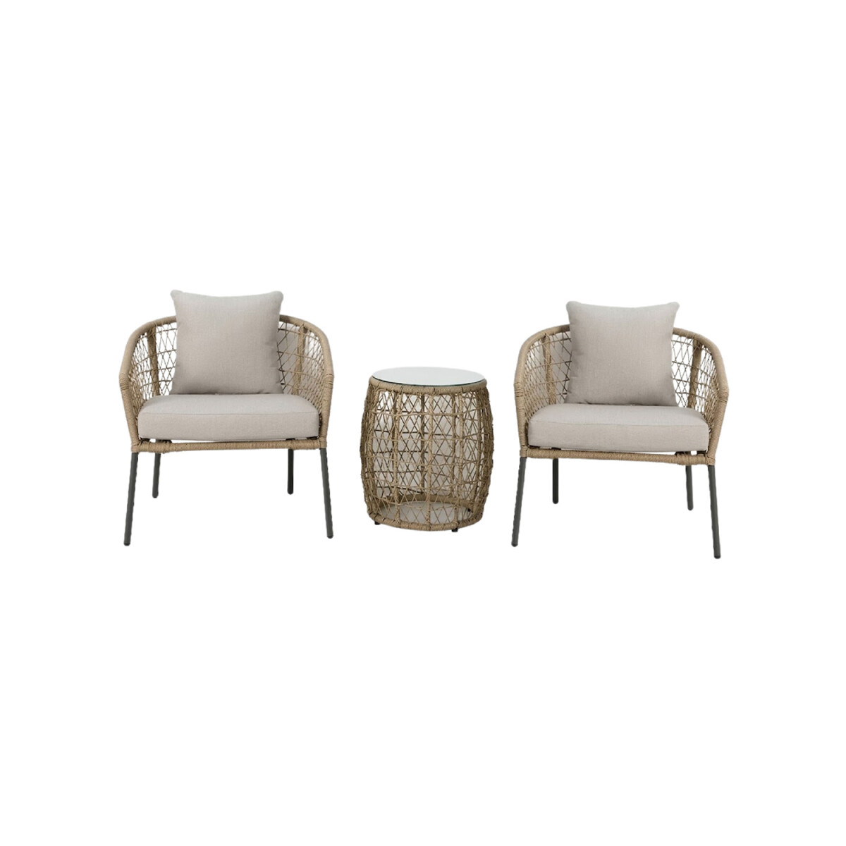 Juego De Jardin Rattan Lumax Exterior 2 Sillones + Mesa - Beige 