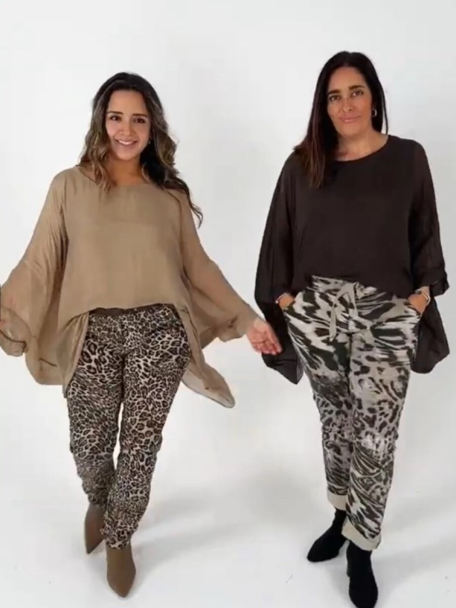 Blusa de gasa forrada Marrón