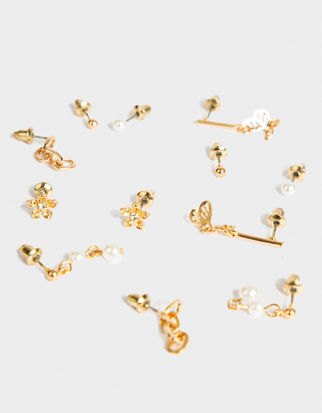 Aros Sets Con Mariposas Set De Aros Con Perlas - Dorado