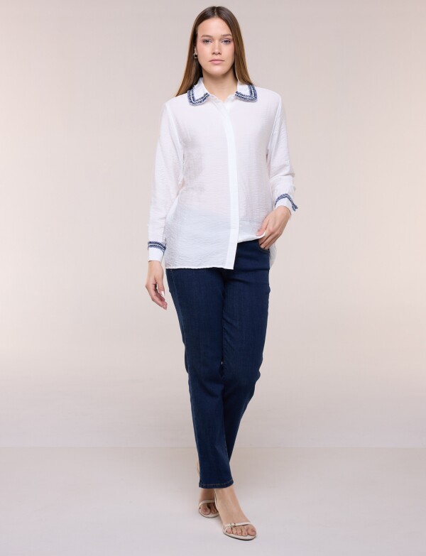 Camisa Con Bordado Desflecado CRUDO