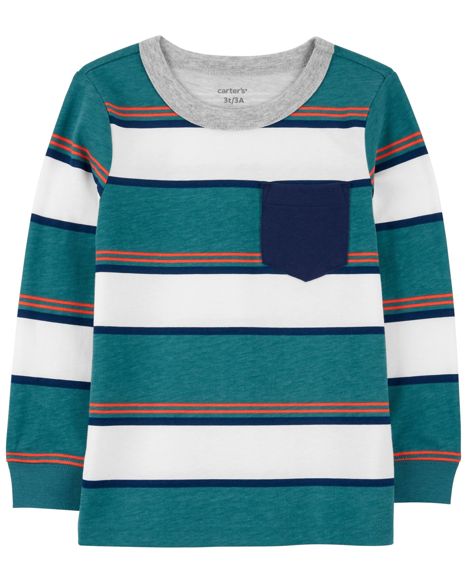 Remera de algodón, manga larga, diseño a rayas Sin color