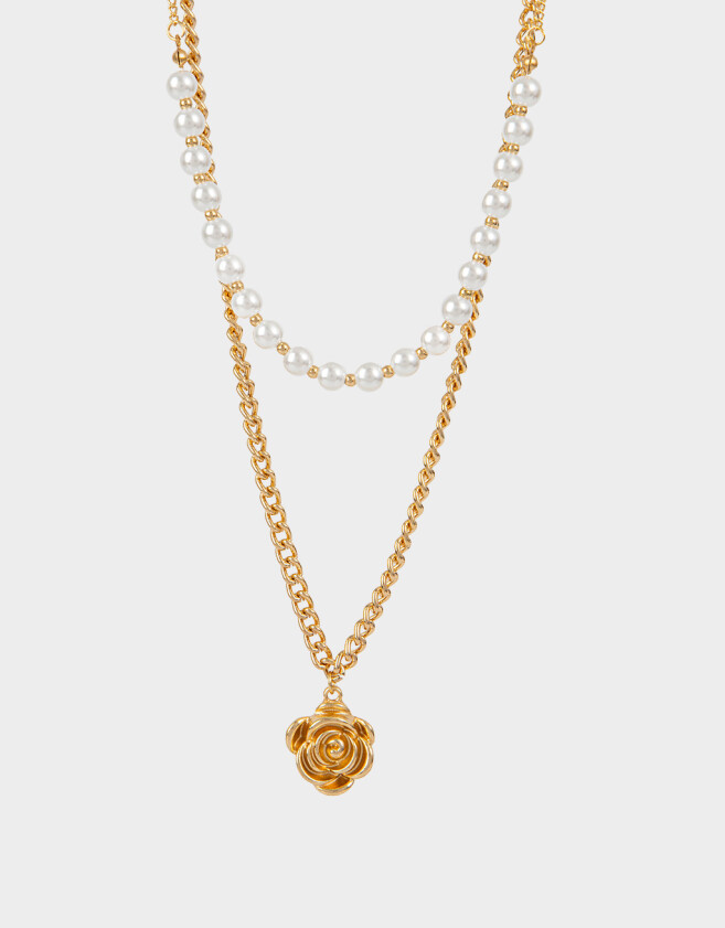 Collares Cortos Con flores Collar Corto Con Flor - Dorado