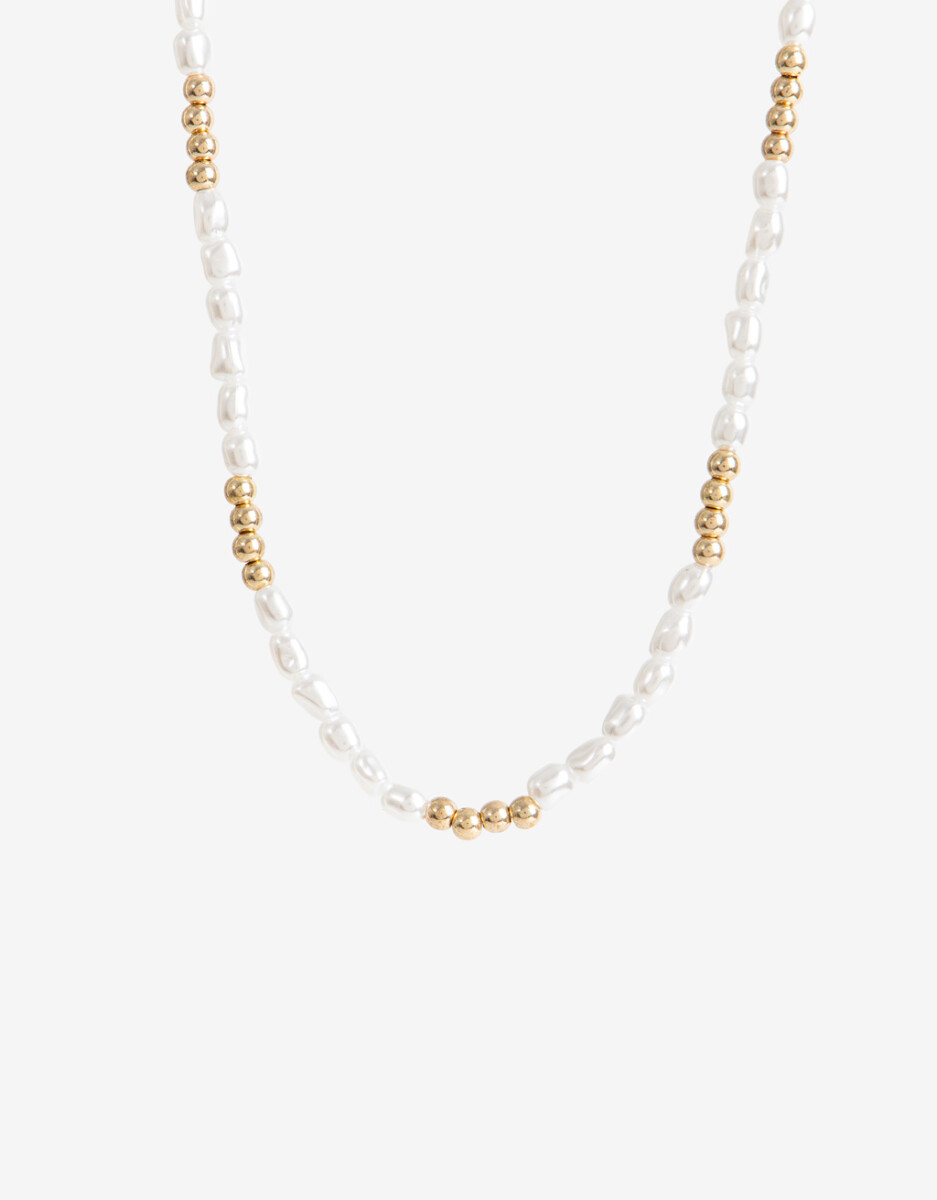 Collar Corto Perlas Y Metal 