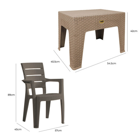 Juego Jardín Patio Rattan 4 Sillas + Mesa UV Turca Capuccino