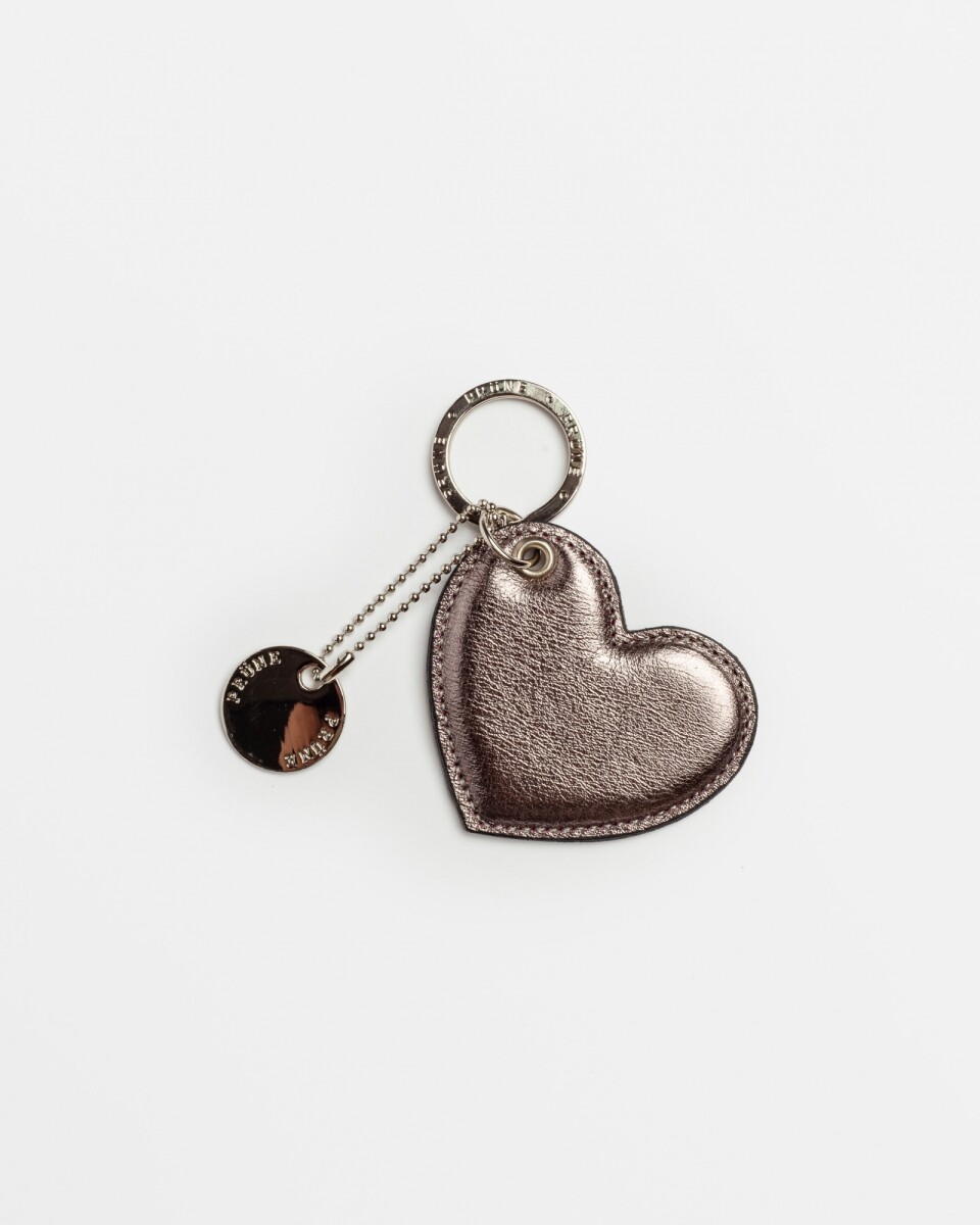 Llavero Heart En Cuero Graneado Metalizado - Metalizado 