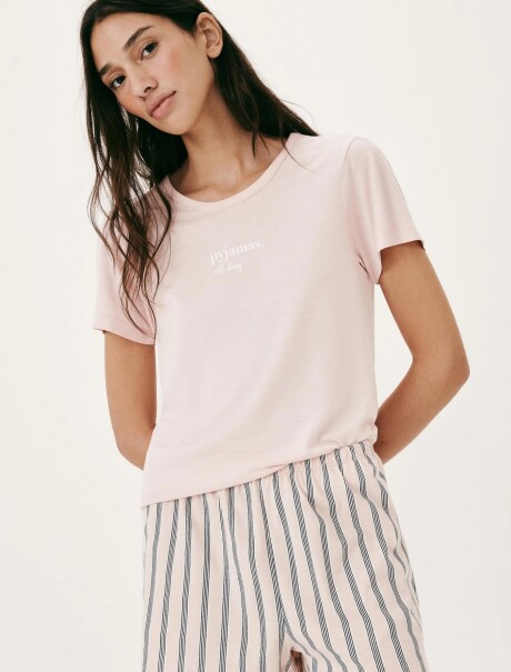 PIJAMA CON ESTAMPA DE ALGODÓN ROSADO