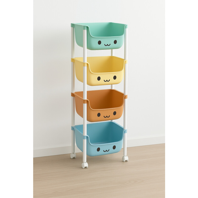 Organizador Plástico De Colores Con Ruedas 4 Estantes P/niño Organizador Plástico De Colores Con Ruedas 4 Estantes P/niño