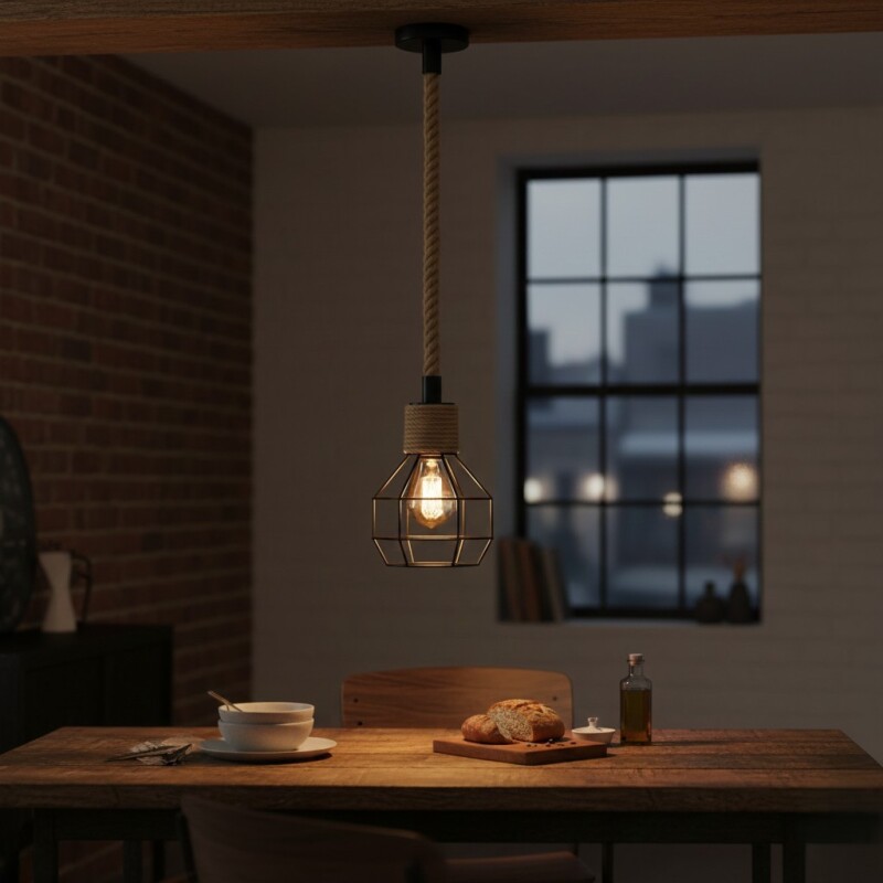 LAMPARA METAL NEGRO/CUERDA COLGANTE 10CM Unica