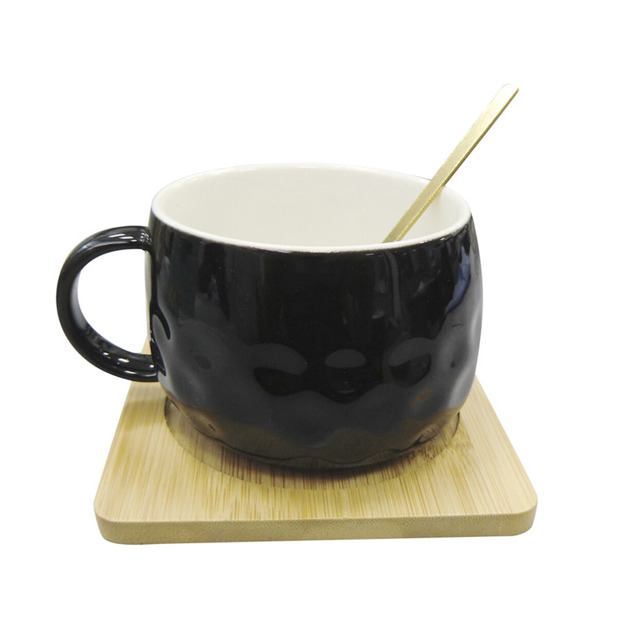 Taza Cerámica con Cuchara y Posavaso 200 ml - NEGRO 