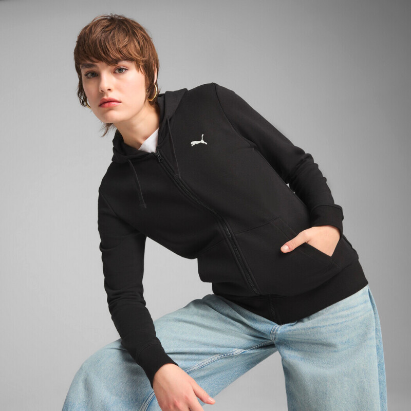 Abrigo Ess Puma Logo Full-Zip Hoodie TR de Mujer Negro