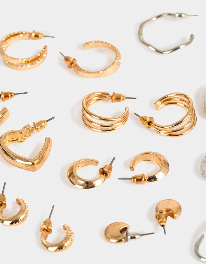 Aros Argollas Set Metal Aros Argollas Sets - Combinacion Bicolor