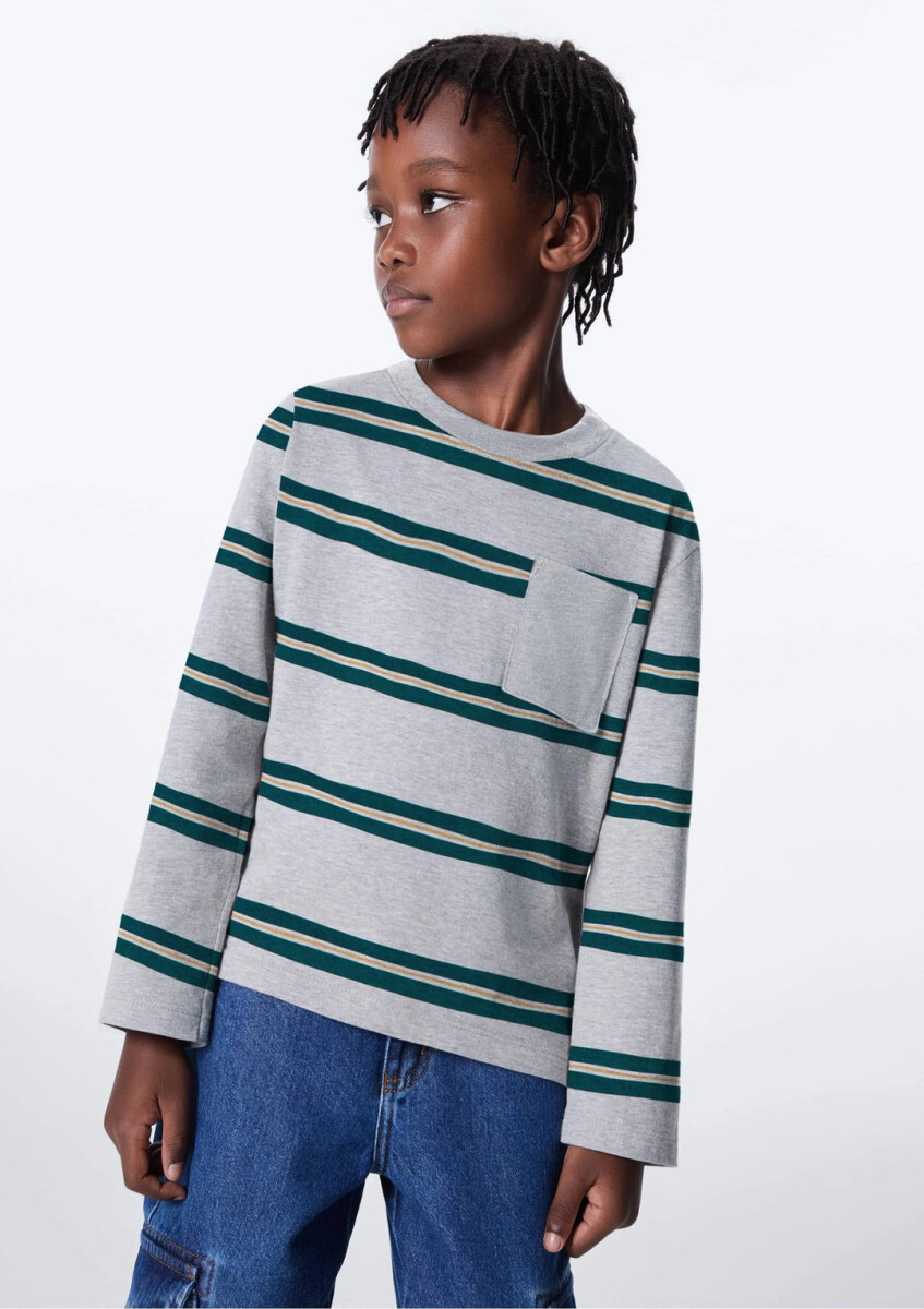 CAMISETA INFANTIL A RAYAS - GRIS 