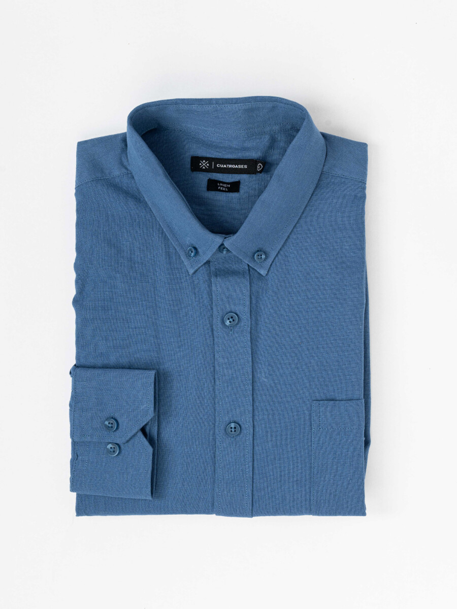 Camisa m/l lisa efecto lino - azul 