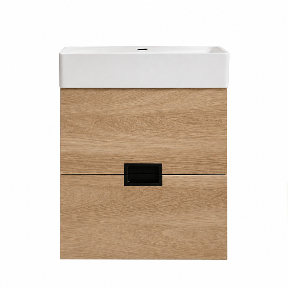MUEBLE DE BAÑO 2 CAJONES VANITY MARRÓN CON BACHA BLANCA Mueble De Baño 2 Cajones Vanity Marrón Con Bacha Blanca