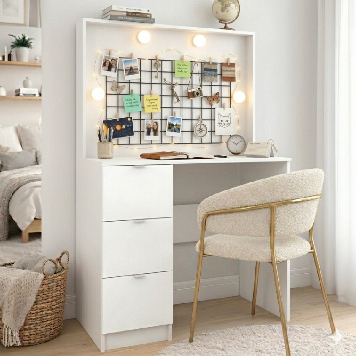 Tocador de Maquillaje Vanity Para Personalizar 3 Cajones y Porta Lámparas (Sin Espejo) - Blanco 