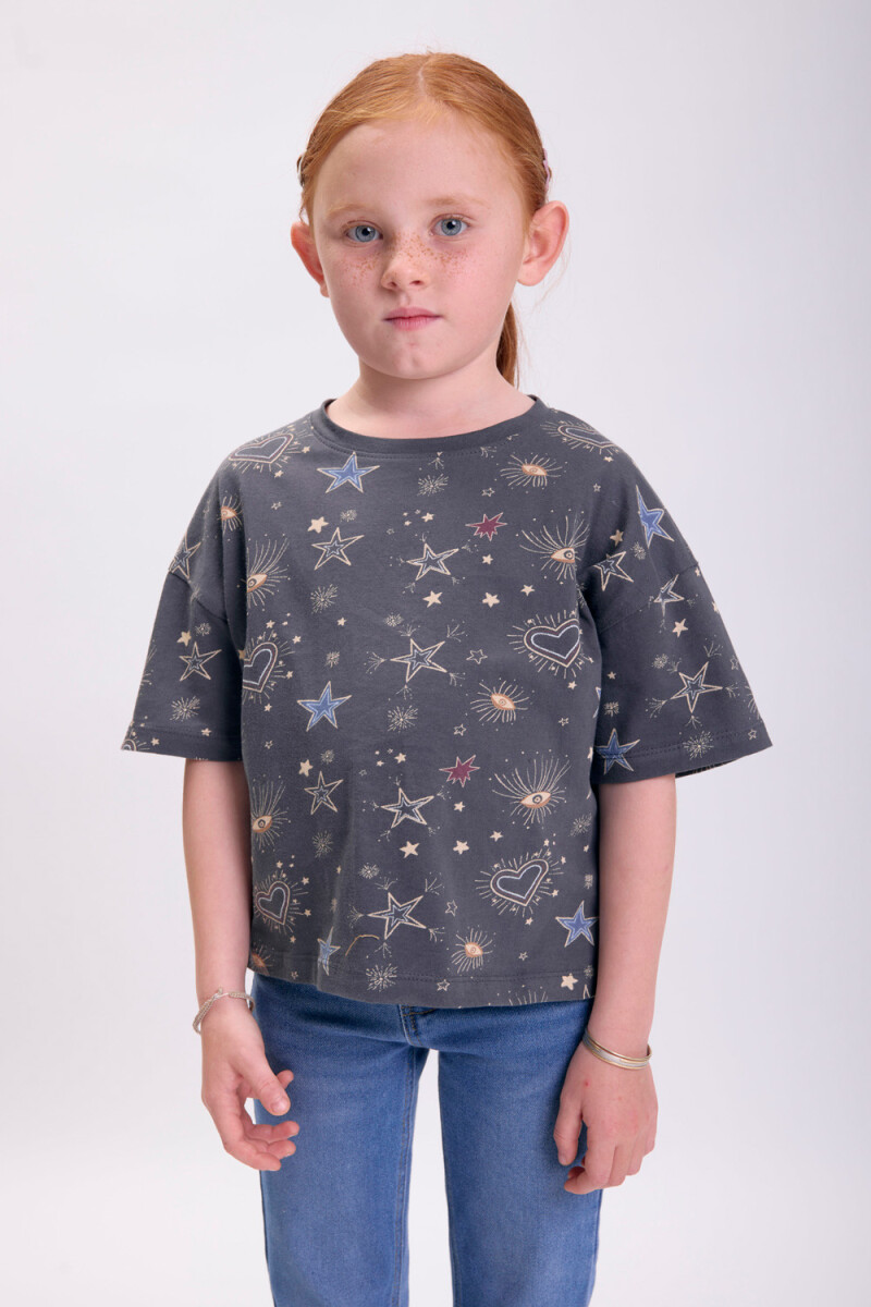 Remera - Estampa Estrellas Gris Oscuro 