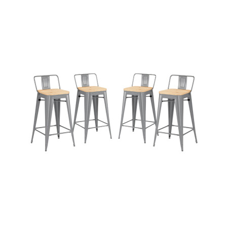 Pack 4 Taburetes Tolix con Respaldo y Asiento de Madera Lumax Gris