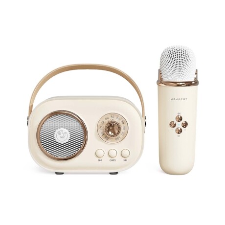 Parlante Vintage Bluetooth y Micrófono Inalámbrico Karaoke Beige