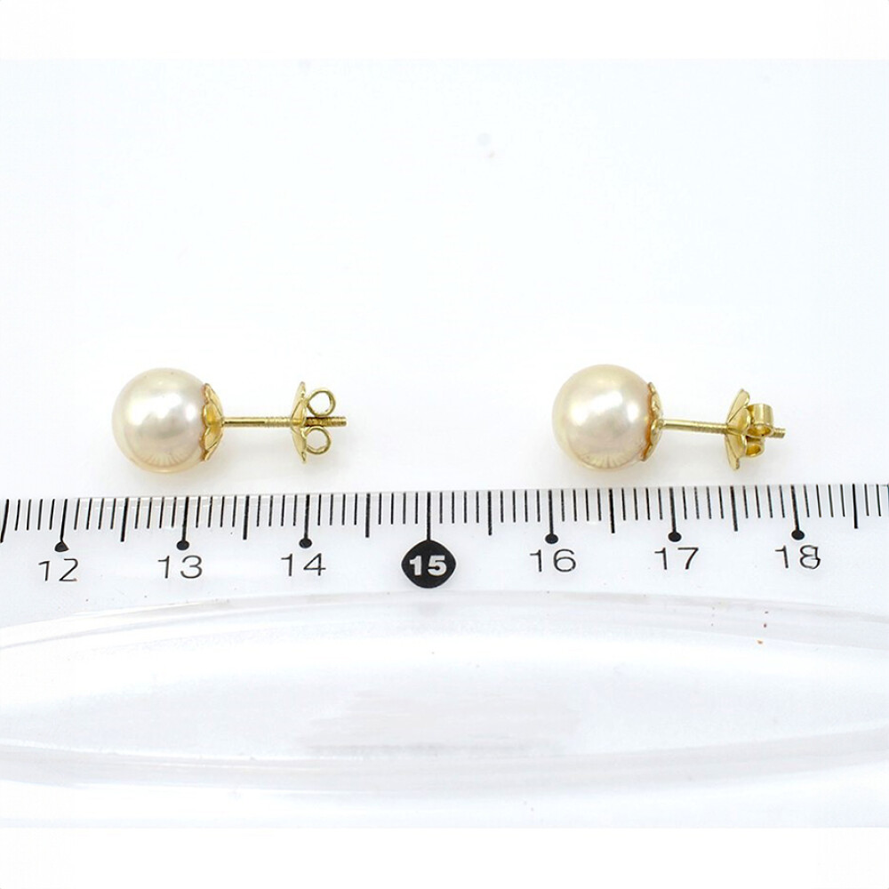9 mm Caravanas Oro 18 K Y Perlas De Cultivo De 9 Mm 9 mm Caravanas Oro 18 K Y Perlas De Cultivo De 9 Mm