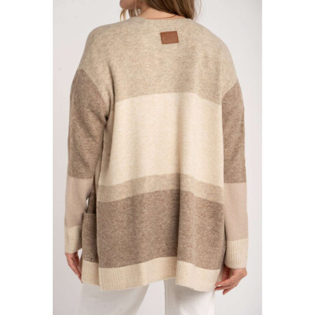Cardigan Rayado Color Block Beige Melange