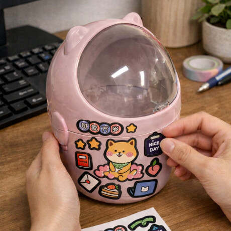 Papelera de escritorio 13x16cm - Gatito Rosado