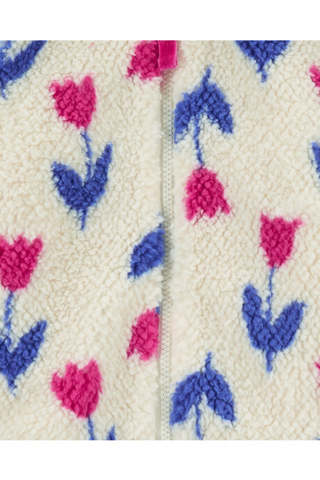 Set tres piezas, campera de sherpa, pantalón y body de algodón, diseño tulipanes Sin color