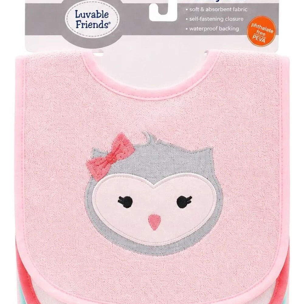 Set x4 baberos Lfriends impermeables buho rosa