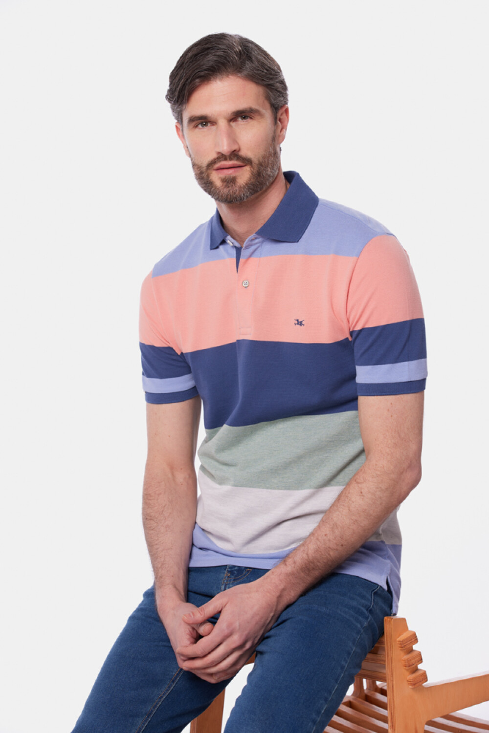 REMERA POLO RAYADA Azul