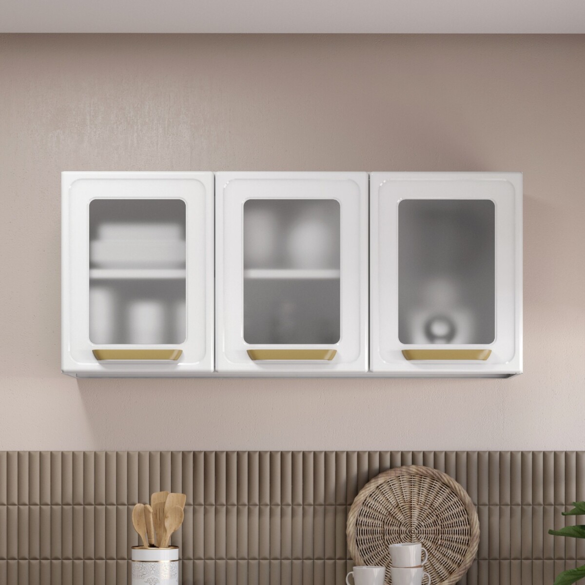 Aéreo 3 Puertas Vidrio Bella - Steel - Blanco 