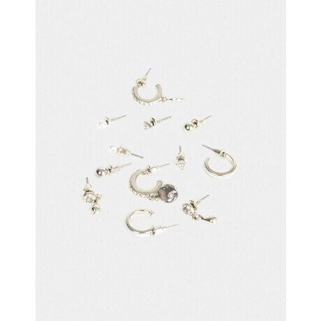 Set De Aros Con Strass Dorado Plateado