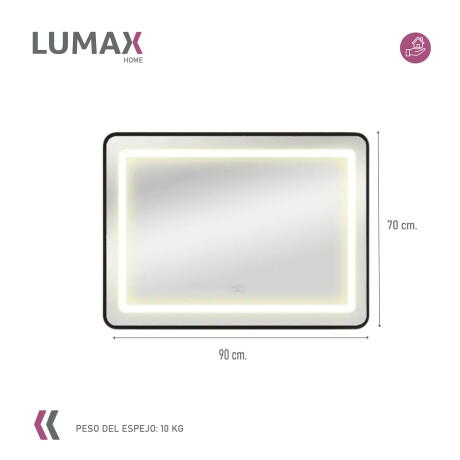 Espejo Luz Led Horizontal Lumax Desempañador 90x70 cm Espejo Luz Led Horizontal Lumax Desempañador 90x70 cm