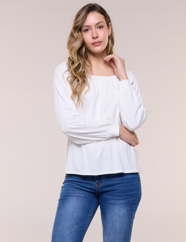 Blusa Modal Escote Fruncido Y Mangas Largas CRUDO