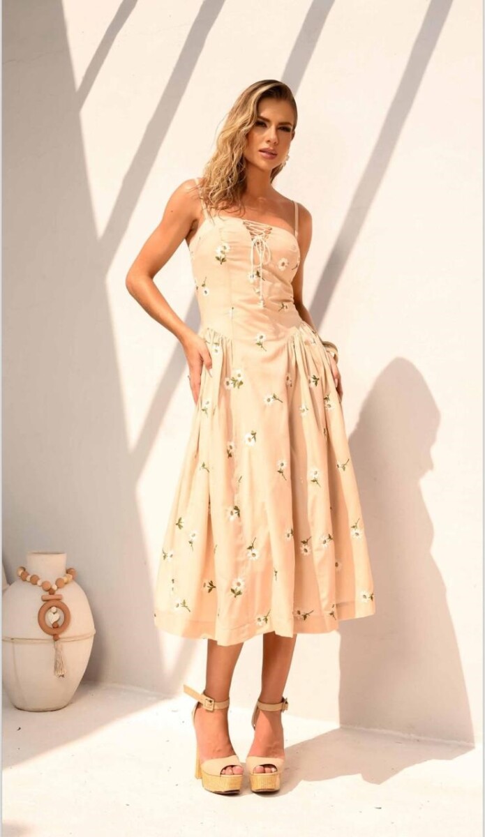 Vestido Flor - Beige 