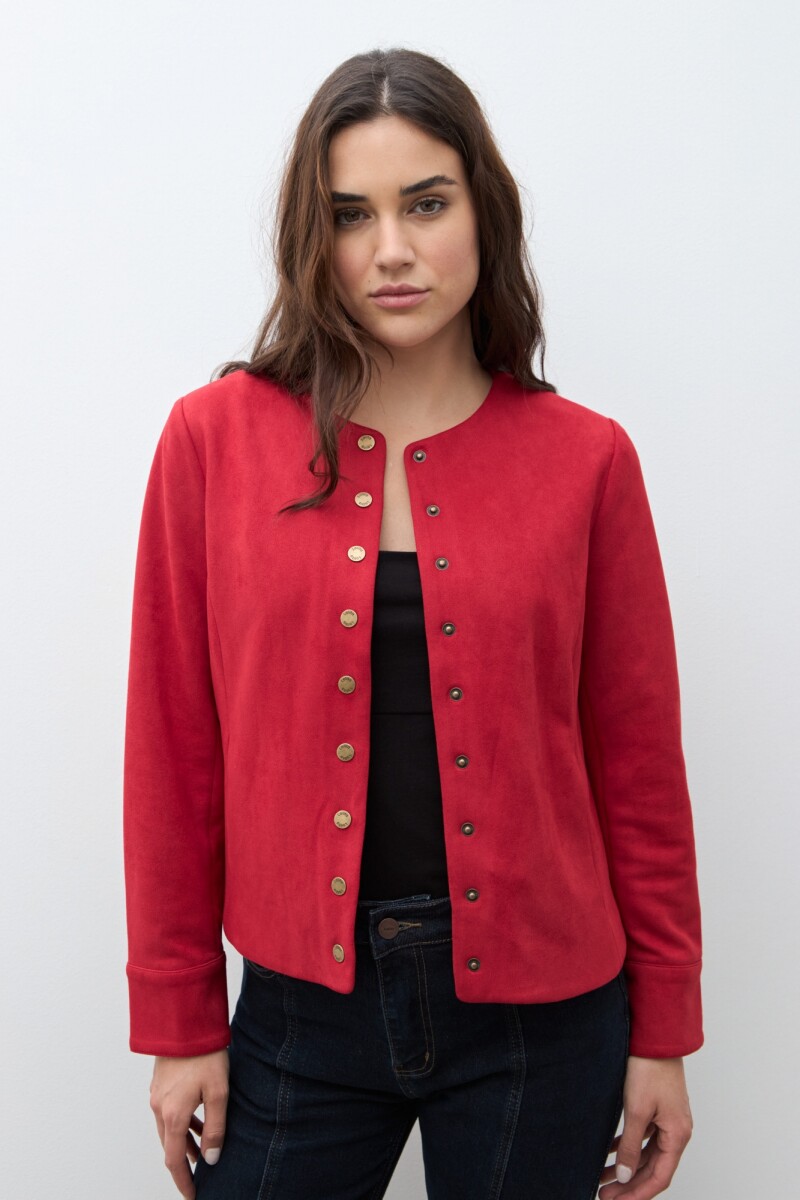Chaqueta simil gamuza con botones metálicos rojo