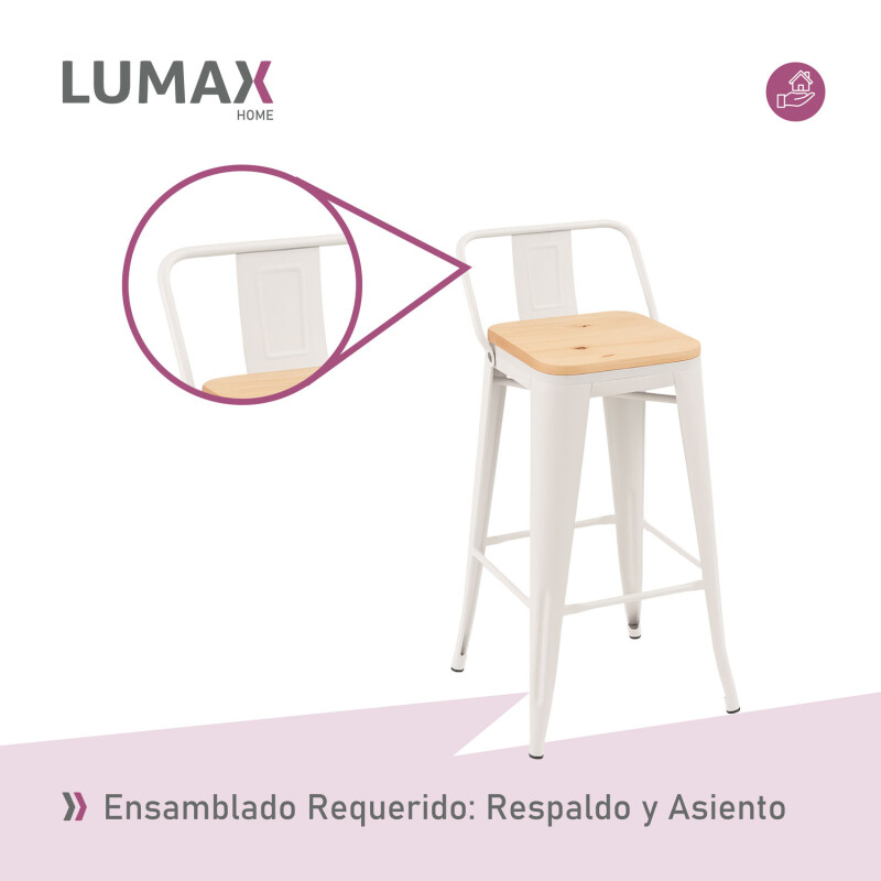 Pack 2 Taburetes Tolix con Respaldo y Asiento de Madera Lumax Blanco