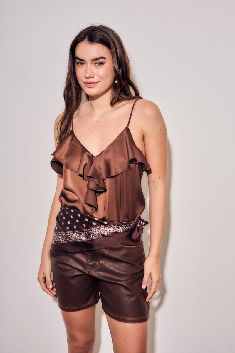 Musculosa Volado Saten Chocolate
