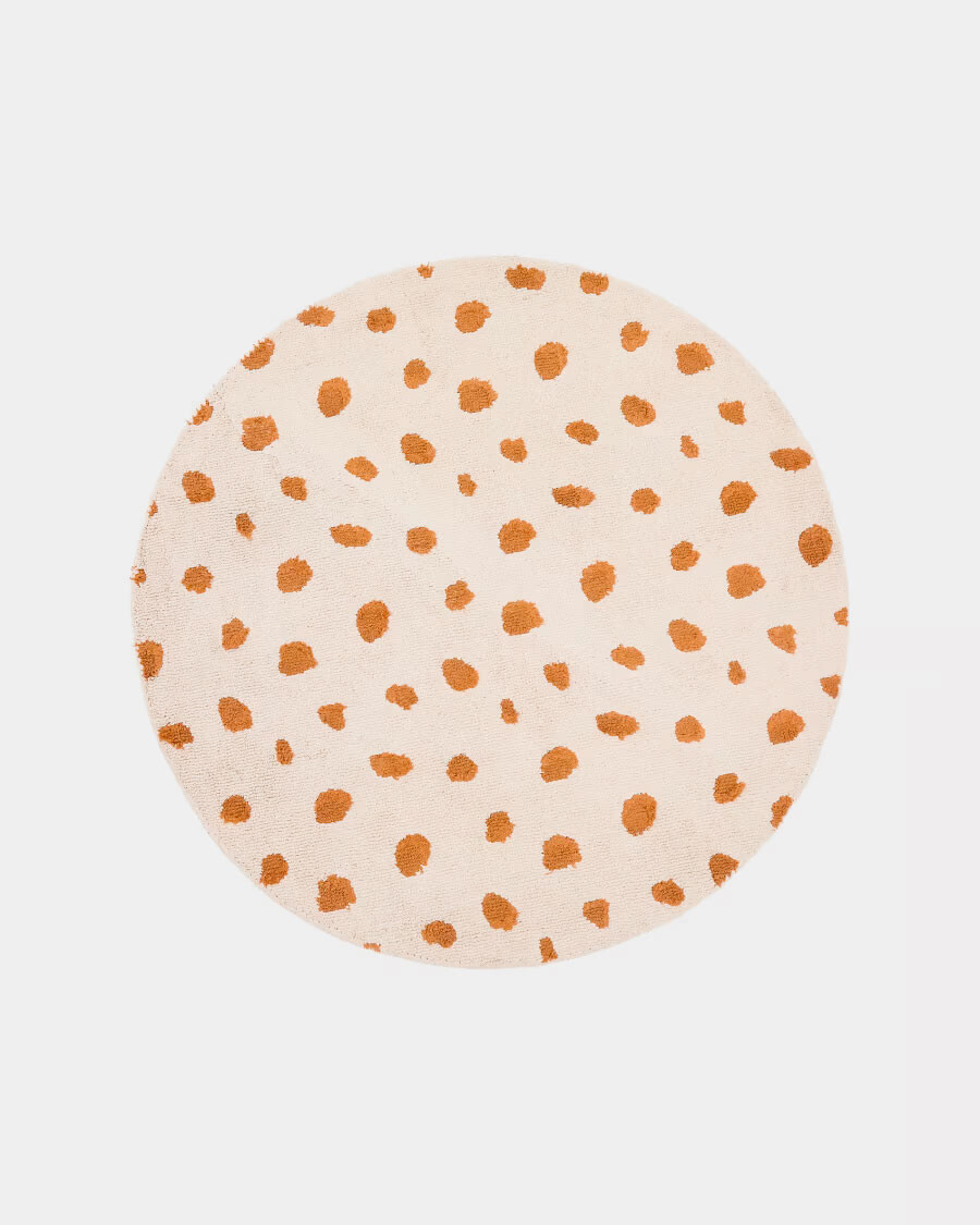 Alfombra redonda Tandani de algodón beige con diseño de guepardo naranja Ø 100 cm