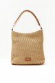 Bolso rafia con asas de eco cuero beige