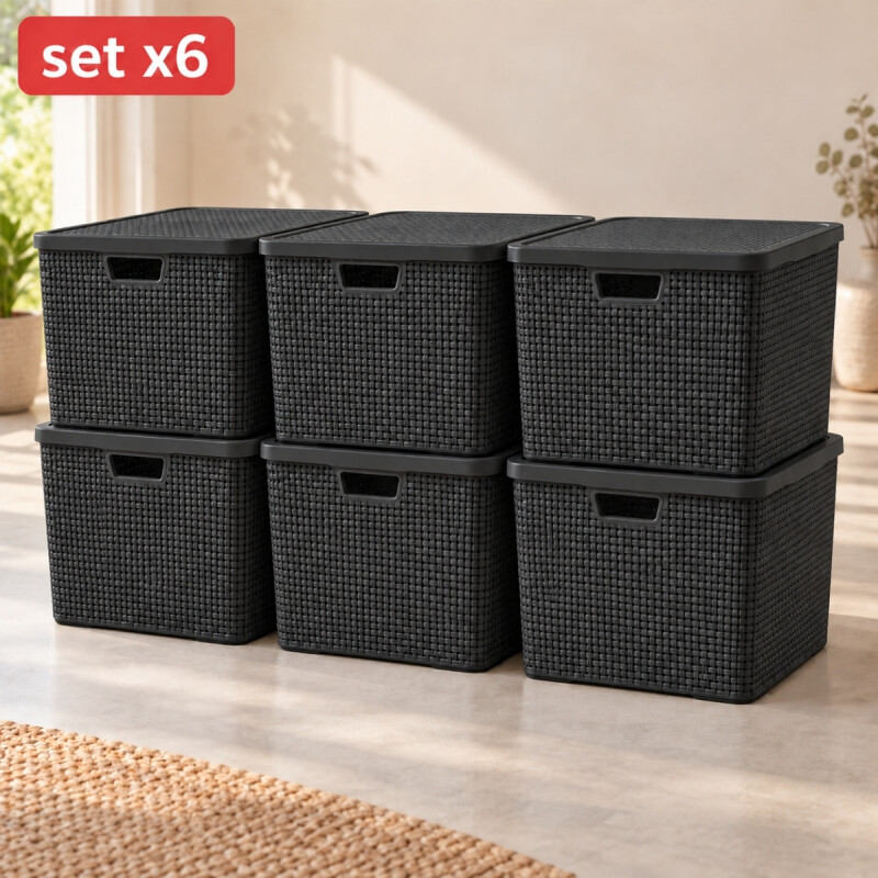 Set x6 Caja ratán 40 lts NEGRO