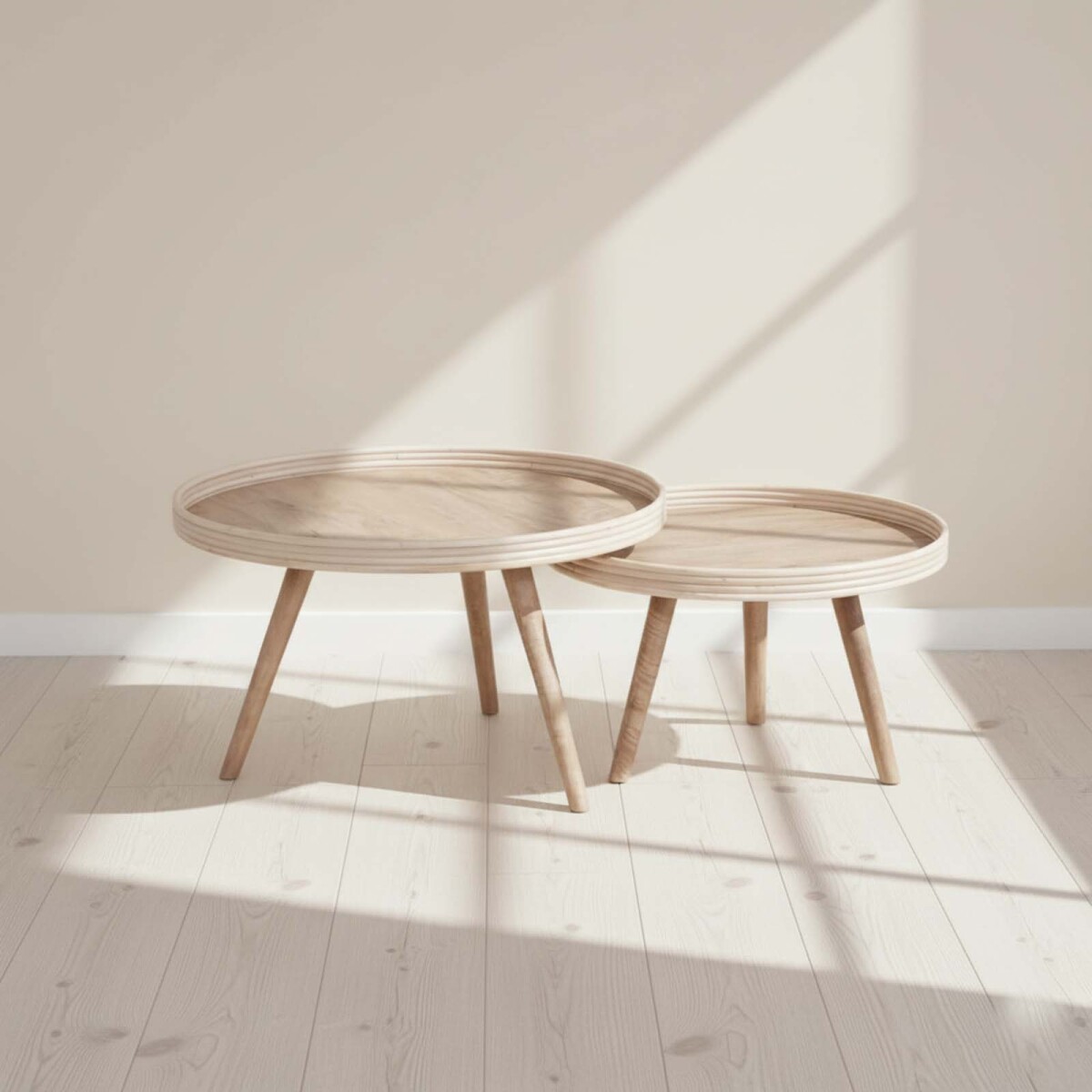 SET MESAS RATONAS - MADERA NATURAL-BEIGE MANGO NATURAL 