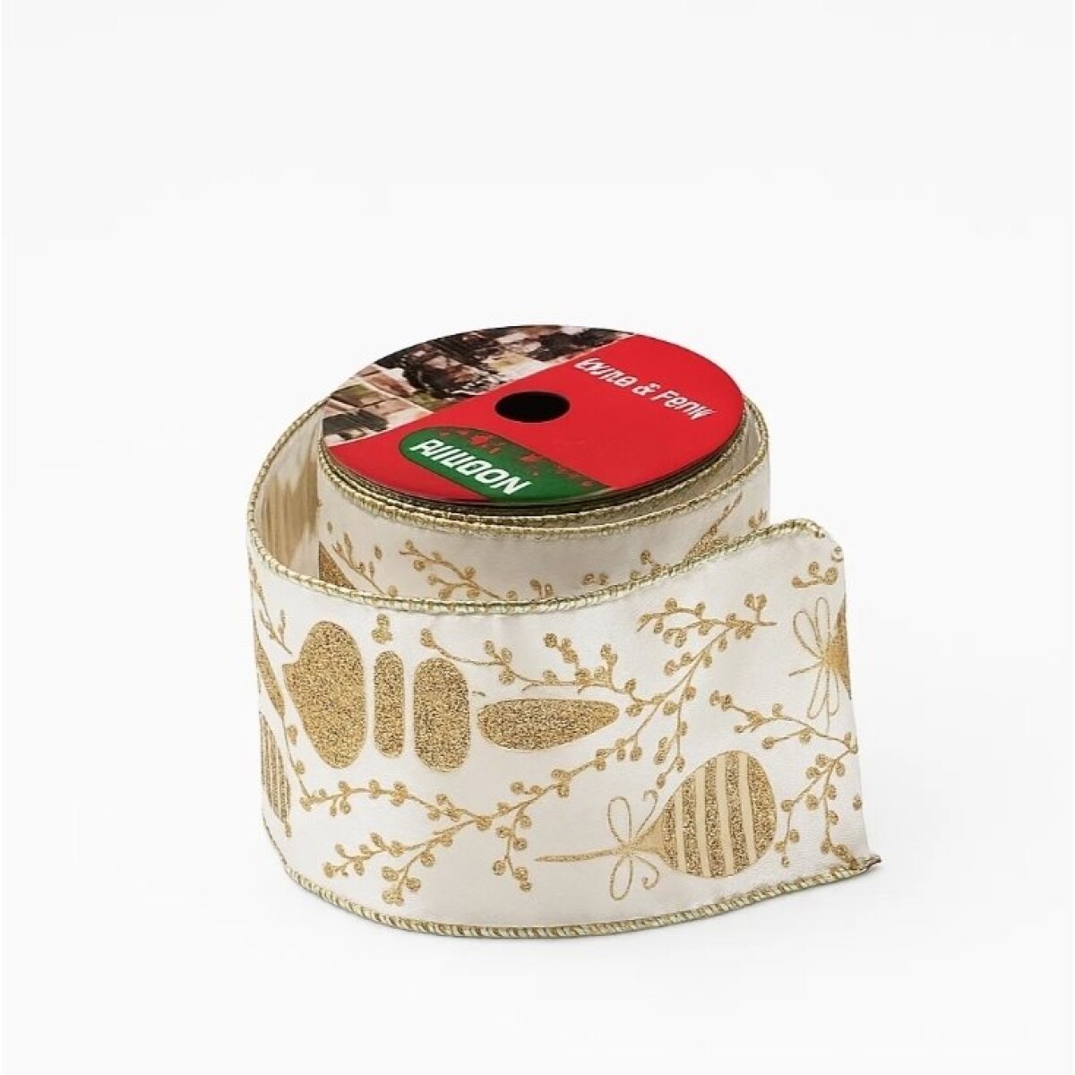 CINTA NAVIDEÑA SATIN IMPRESA GLITTER OCRE 6 CM. X 2.7 MT. 